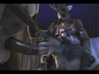 3d gay yiff by h0rs3 furry porn sex e621 raindeer double penetration femboy wolf christmas